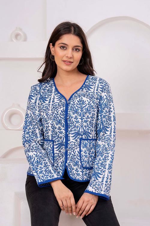 Blue Printed Quilted Jacket